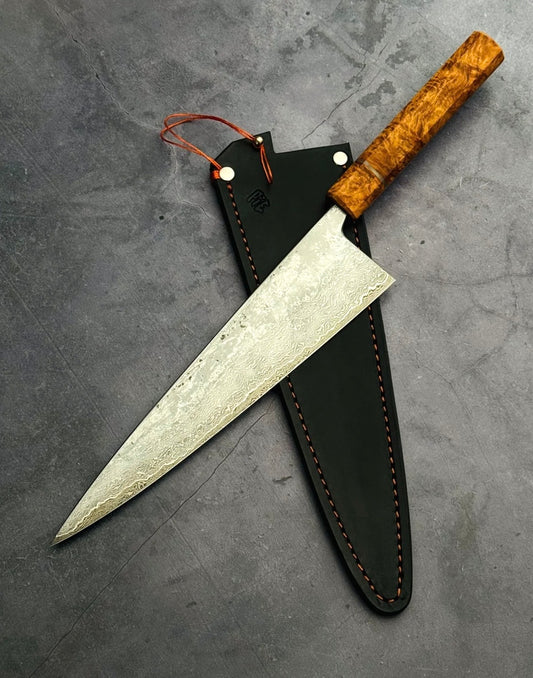 9.25” Double Damascus Gyuto + Saya