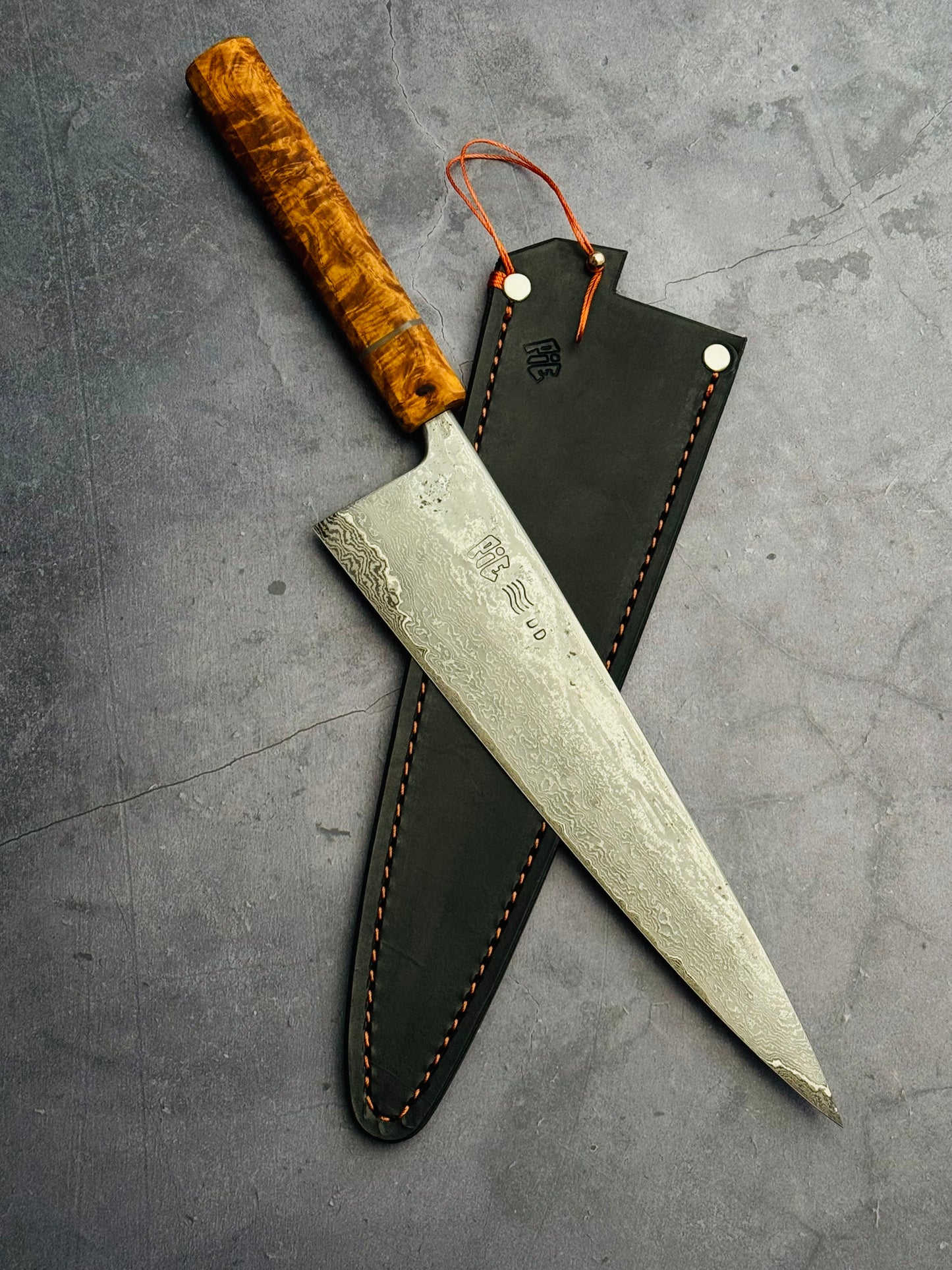 9.25” Double Damascus Gyuto + Saya